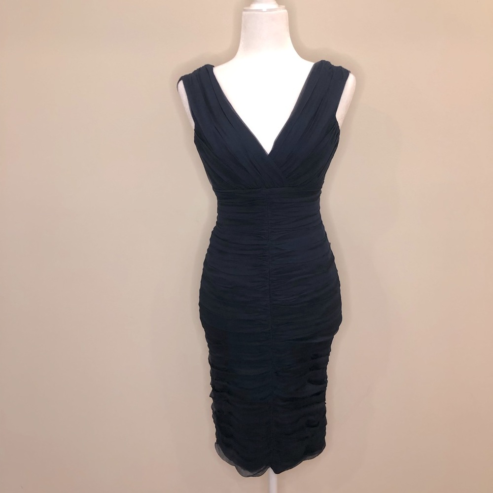 Tadashi Shoji 4P Navy Ruched Silk Cocktail Dress